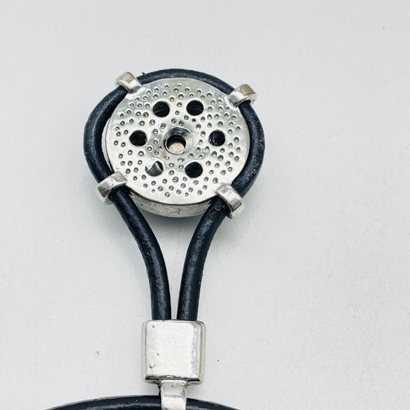 Red Rhinestone Pendant Necklace Silver Tone Black Faux Leather Cord Boho Classic - Picture 7 of 7